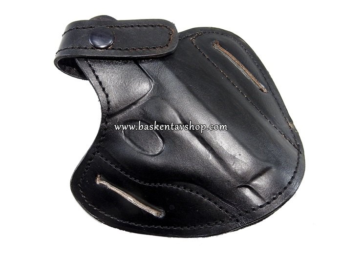 Tam Kelebek Düğmeli Beretta 7.65 Deri Tabanca Kılıfı Siyah-av12715