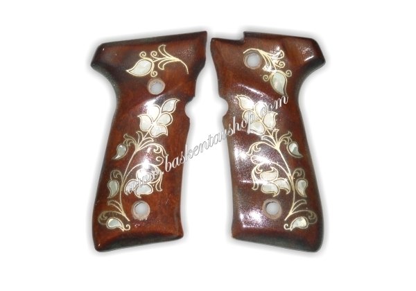 F92 Beretta Ortopedik Sedef İşleme Ahşap Tabanca Kabzesi-av10294